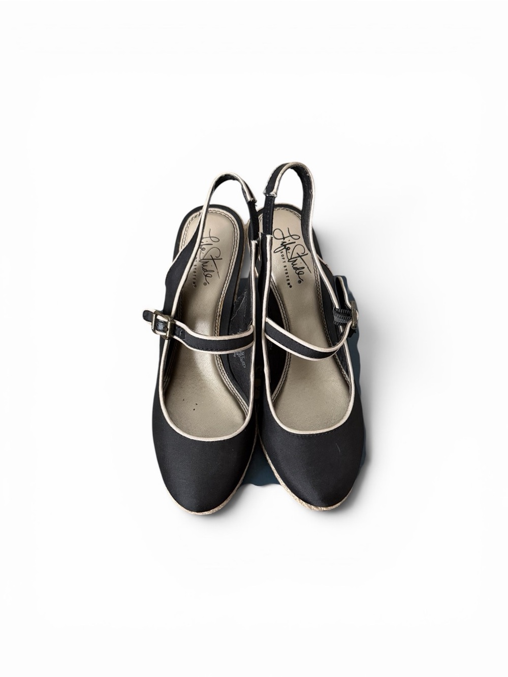 LifeStride Black Espadrille Wedge Slingback Sandals Size 7.5